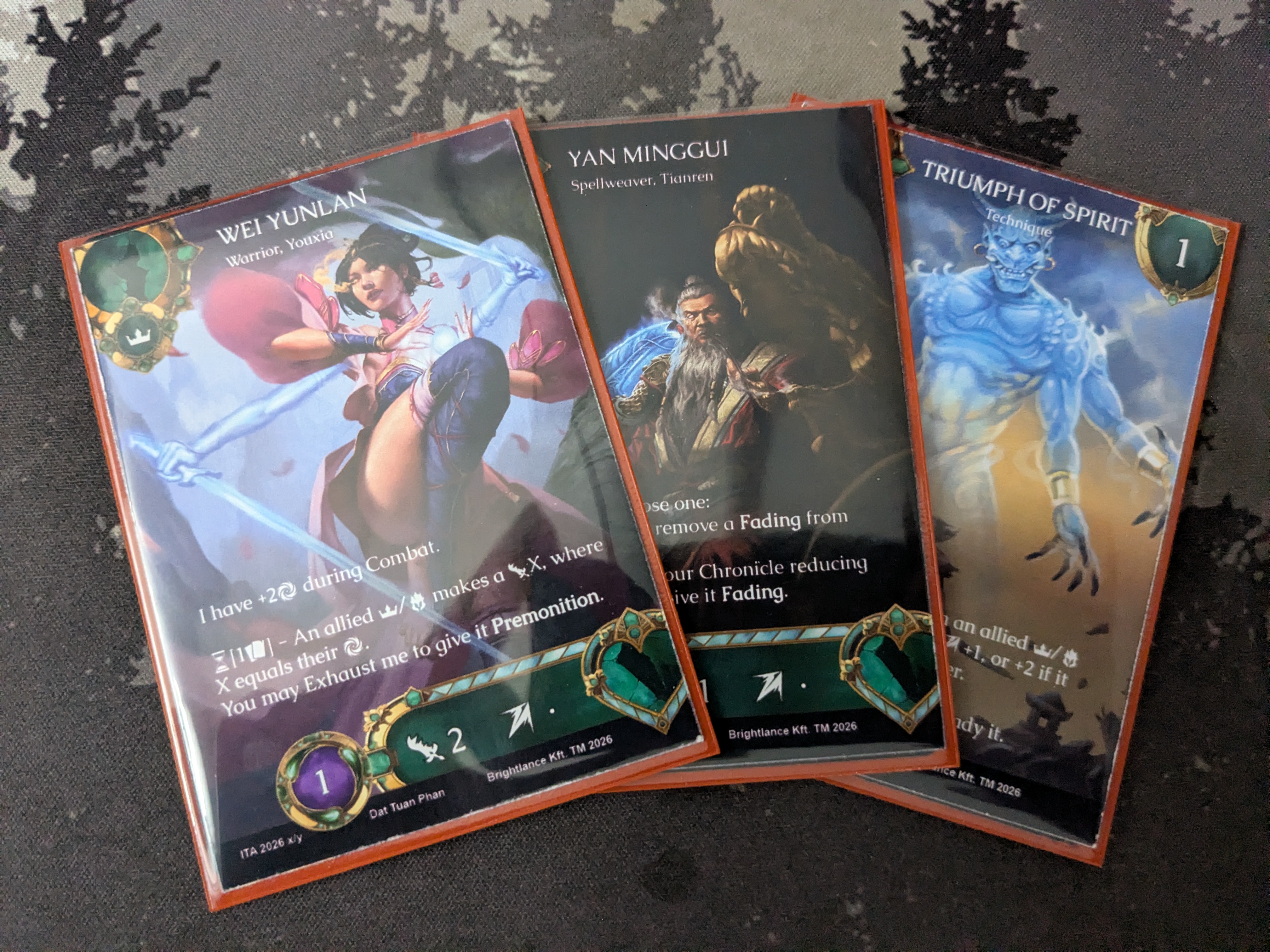 The final product, sleeved and ready for playtesting.